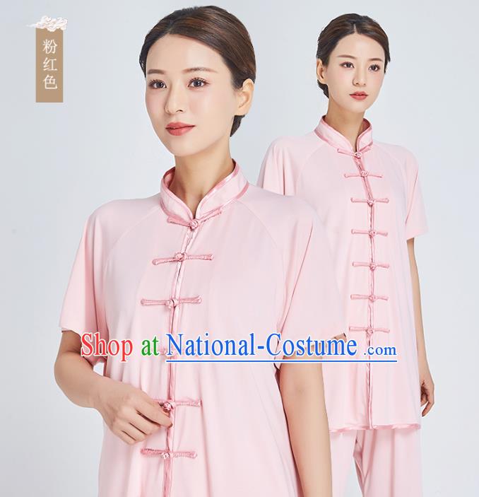 Top Grade Kung Fu Costume Martial Arts Training Pink Milk Fiber Uniform Shaolin Gongfu Tai Ji Clothing for Women