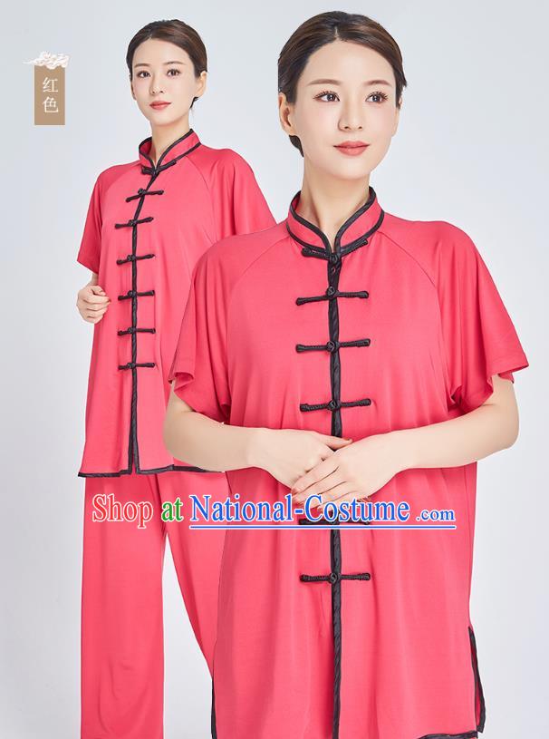 Top Grade Kung Fu Costume Martial Arts Training Red Milk Fiber Uniform Shaolin Gongfu Tai Ji Clothing for Women