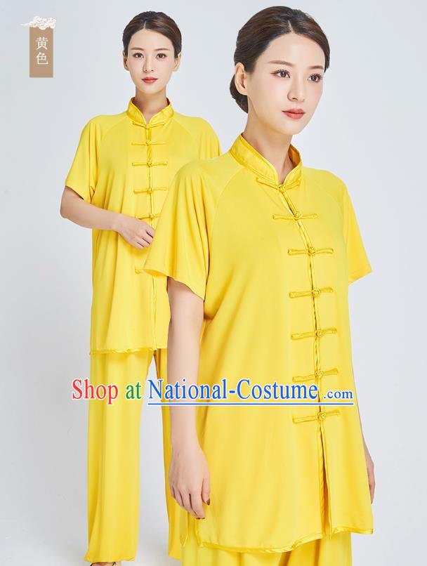 Top Grade Kung Fu Costume Martial Arts Training Yellow Milk Fiber Uniform Shaolin Gongfu Tai Ji Clothing for Women