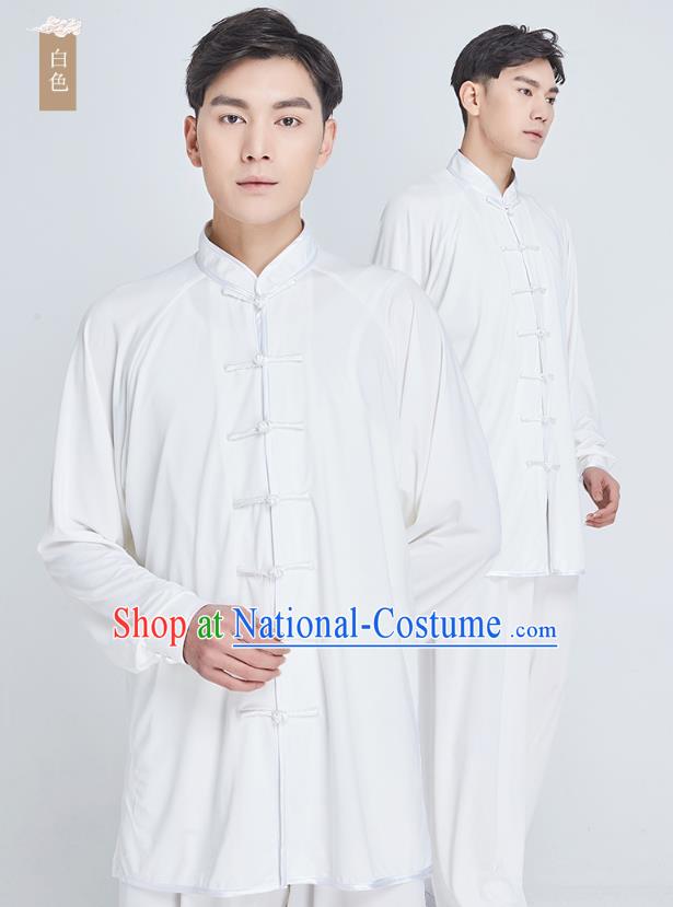 Top Grade Martial Arts Training White Milk Fiber Uniform Kung Fu Costume Shaolin Gongfu Tai Ji Clothing for Men