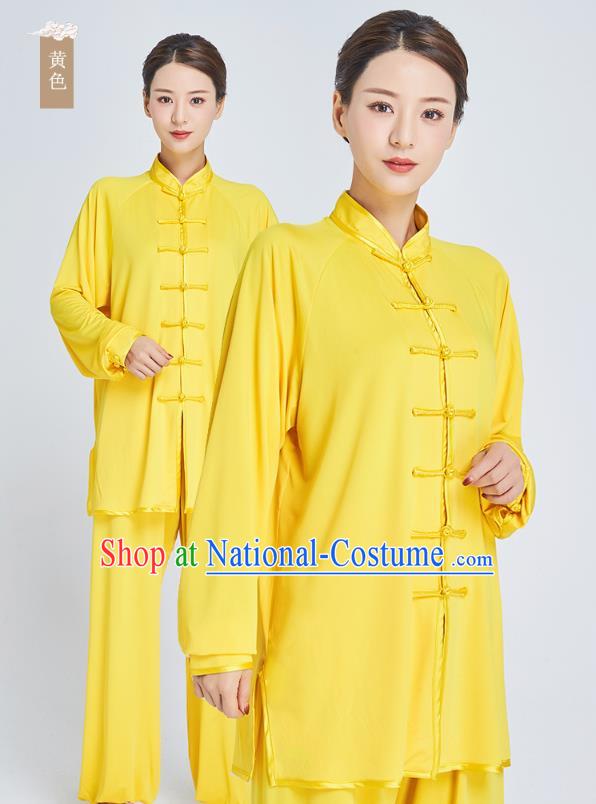 Professional Kung Fu Training Yellow Milk Fiber Uniforms Martial Arts Shaolin Gongfu Costumes Tai Ji Clothing for Women