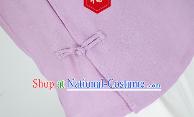 Professional Kung Fu Training Lilac Flax Blouse Martial Arts Shaolin Gongfu Costumes Tang Suit Tai Ji Upper Outer Garment for Women