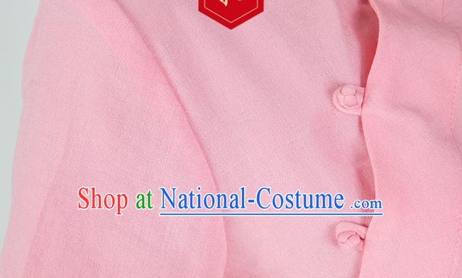 Professional Chinese Tang Suit Pink Flax Blouse Martial Arts Shaolin Gongfu Costumes Kung Fu Training Garment Tai Ji Upper Outer for Women