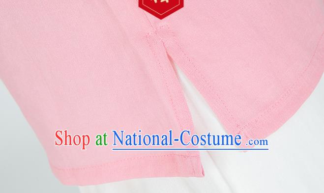 Professional Chinese Tang Suit Pink Flax Blouse Martial Arts Shaolin Gongfu Costumes Kung Fu Training Garment Tai Ji Upper Outer for Women