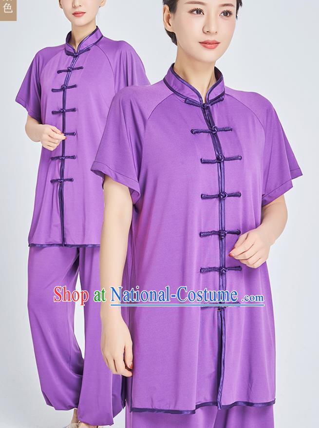 Top Grade Kung Fu Costume Martial Arts Training Purple Milk Fiber Uniform Shaolin Gongfu Tai Ji Clothing for Women