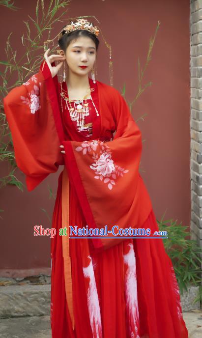 Traditional Chinese Tang Dynasty Bride Historical Costumes Ancient Royal Princess Hanfu Dress Apparel Wedding Blouse and Skirt for Women