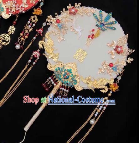 China Handmade Palace Fan Classical Wedding Circular Fan Traditional Blueing Phoenix Fan