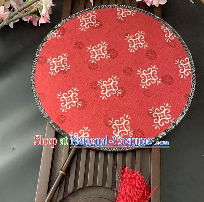 China Traditional Ancient Song Dynasty Palace Fan Handmade Jacquard Daisy Red Silk Fan Classical Hanfu Princess Circular Fan