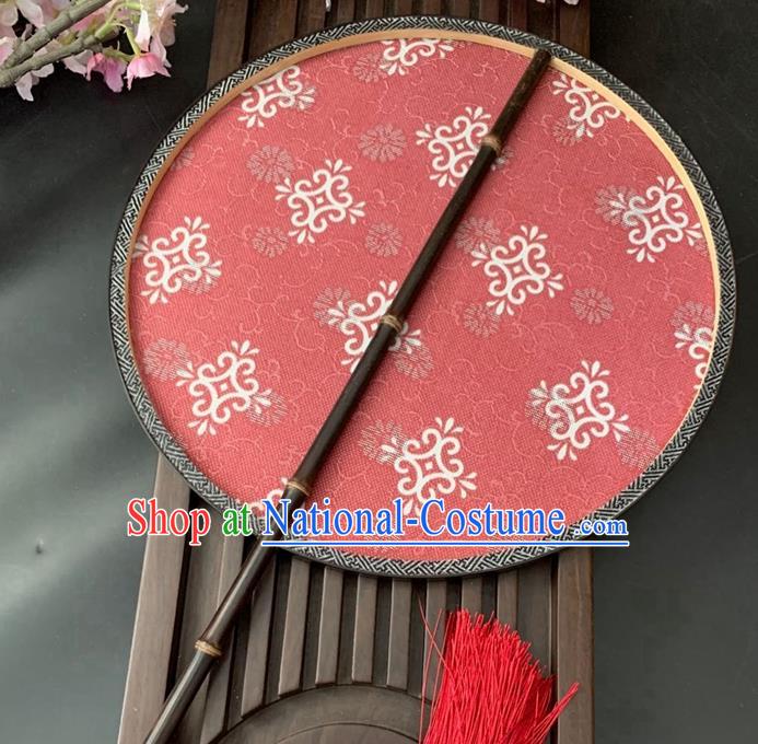 China Traditional Ancient Song Dynasty Palace Fan Handmade Jacquard Daisy Red Silk Fan Classical Hanfu Princess Circular Fan