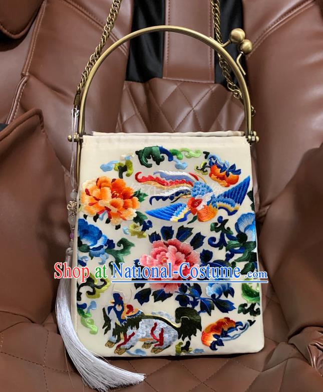 Chinese Embroidered Phoenix Peony Bag Embroidery Silk Craft Handmade Woman Handbag