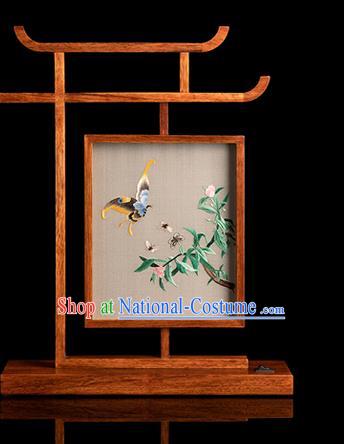 Chinese Handmade Merbau Craft Traditional Hunan Embroidery Butterfly Table Screen Double Side Embroidered Desk Lamp