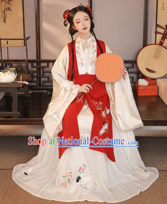 China Traditional Ming Dynasty Patrician Beauty Historical Clothing Ancient Noble Lady Embroidered Hanfu Dress Apparels