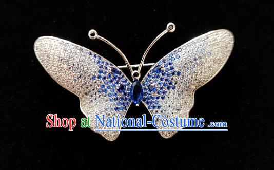 Top Grade Jewelry Accessories Handmade Blue Crystal Butterfly Brooch