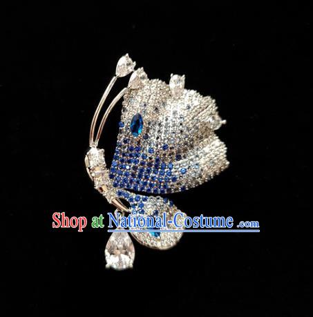 Top Grade Blue Zircon Breastpin Jewelry Accessories Handmade Crystal Butterfly Brooch