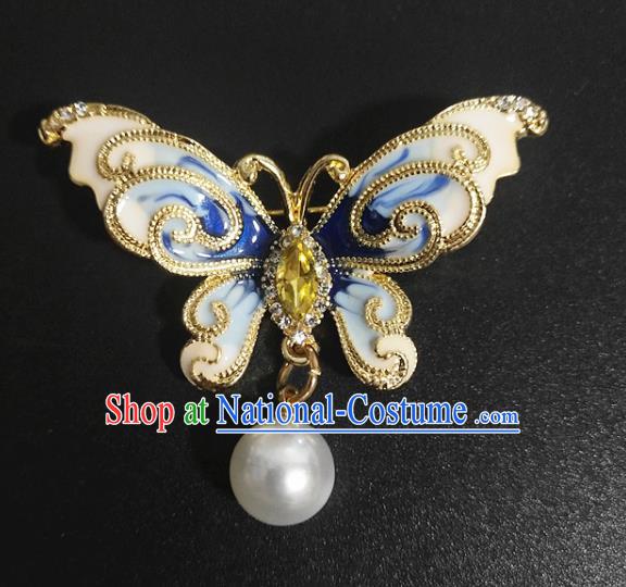 Top Baroque Enamel Blue Butterfly Brooch Court Jewelry Accessories Topaz Breastpin