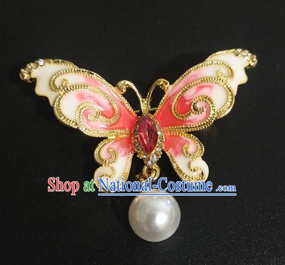 Top Baroque Enamel Pink Butterfly Brooch Court Jewelry Accessories Red Crystal Breastpin