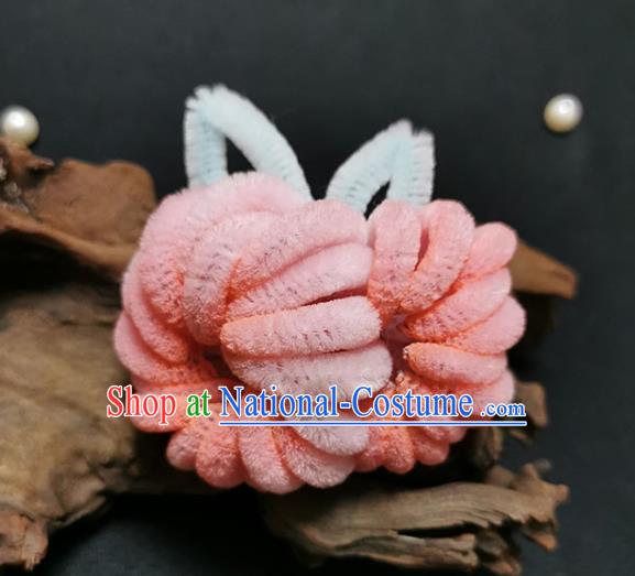 China Handmade Pink Velvet Chrysanthemum Hair Stick Traditional Hanfu Ancient Princess Hairpin