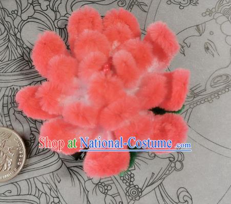 China Ancient Princess Peach Pink Velvet Camellia Hairpin Handmade Hair Stick Traditional Hanfu Hair Accessories