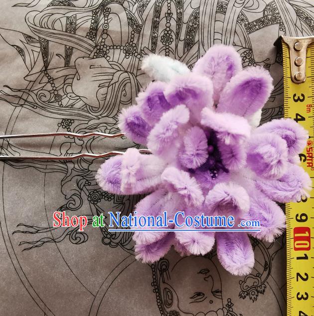 China Handmade Purple Velvet Camellia Hair Stick Ancient Princess Hair Accessories Traditional Hanfu Hairpin