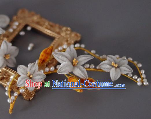 Handmade China Traditional Qing Dynasty Hair Accessories Palace Hair Stick Ancient Court Lady Grey Velvet Flowers Hairpin