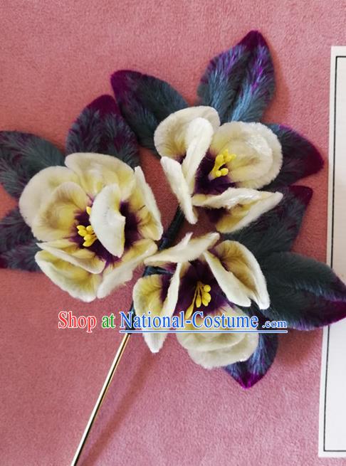 China Classical Hanfu Velvet Flowers Hairpin Traditional Ancient Palace Lady Yellow Plum Hair Stick