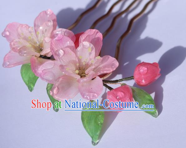 China Classical Hanfu Flowers Hairpin Traditional Ancient Princess Pink Begonia Hair Comb