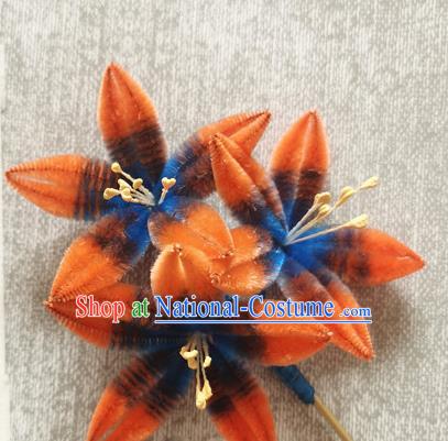 China Handmade Orange Flowers Hair Stick Traditional Hanfu Hair Accessories Classical Velvet Hairpin