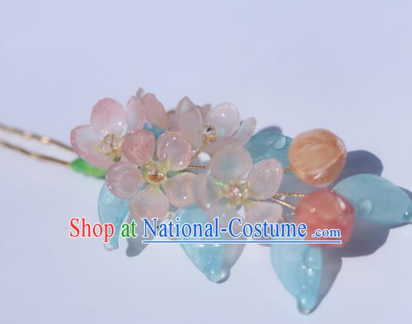 China Traditional Ancient Ming Dynasty Flowers Hair Stick Classical Hanfu Peach Blossom Hairpin