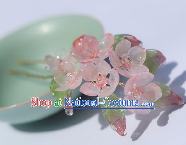 China Classical Hanfu Peach Blossom Hairpin Traditional Ancient Ming Dynasty Flowers Hair Stick