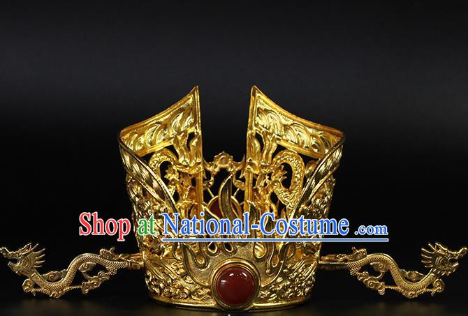 China Ancient Emperor Hair Accessories Traditional Hanfu Golden Hairdo Crown and Hairpins