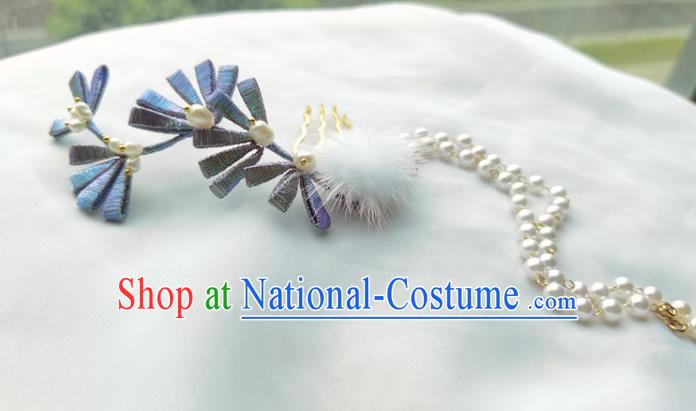 China Ming Dynasty Silk Flowers Hairpin Traditional Hanfu Hair Accessories Ancient Princess Beads Tassel Hair Stick