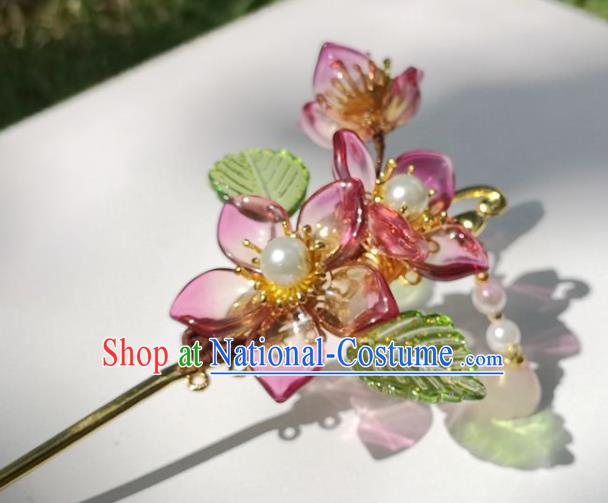 China Ancient Princess Plum Blossom Hair Stick Traditional Hanfu Hair Accessories Ming Dynasty Lotus Seedpod Tassel Hairpin