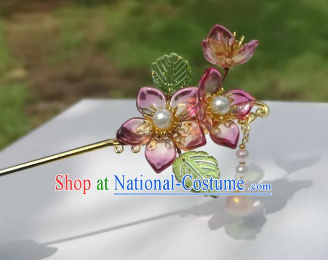 China Ancient Princess Plum Blossom Hair Stick Traditional Hanfu Hair Accessories Ming Dynasty Lotus Seedpod Tassel Hairpin