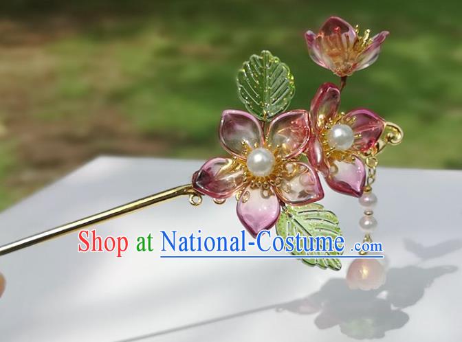 China Ancient Princess Plum Blossom Hair Stick Traditional Hanfu Hair Accessories Ming Dynasty Lotus Seedpod Tassel Hairpin