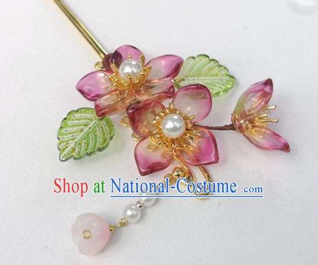 China Ancient Princess Plum Blossom Hair Stick Traditional Hanfu Hair Accessories Ming Dynasty Lotus Seedpod Tassel Hairpin