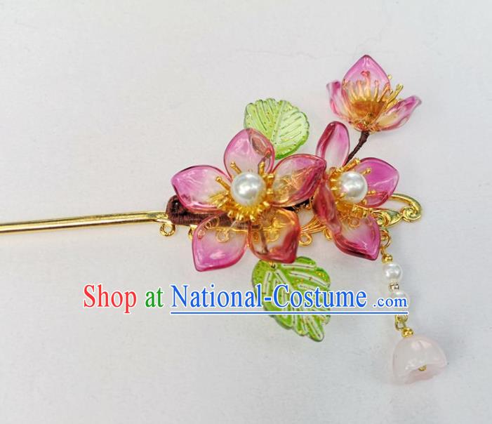 China Ancient Princess Plum Blossom Hair Stick Traditional Hanfu Hair Accessories Ming Dynasty Lotus Seedpod Tassel Hairpin