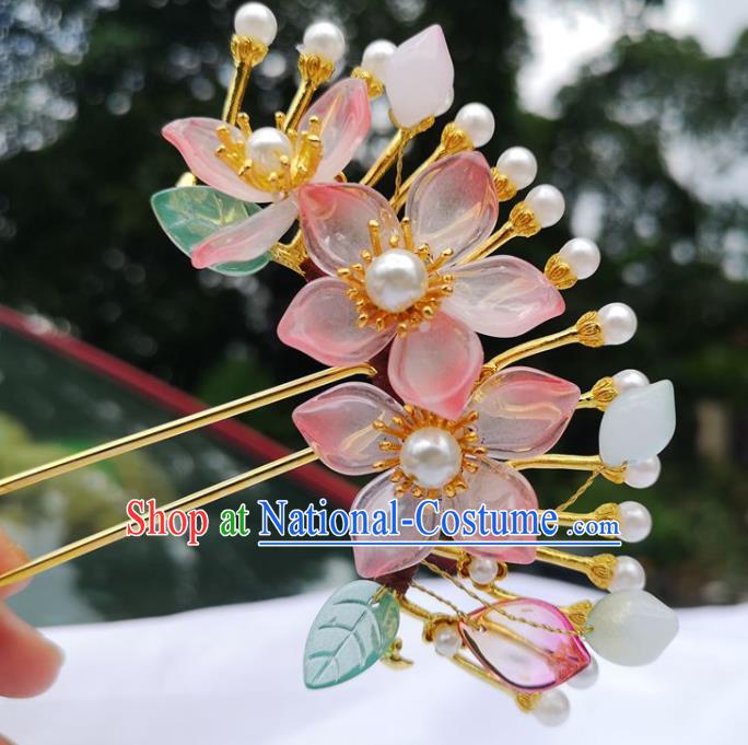 China Ancient Princess Peach Blossom Hair Stick Traditional Hanfu Hair Accessories Song Dynasty Hairpin