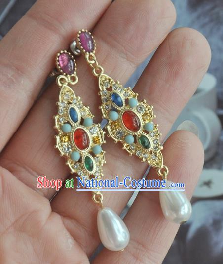 Chinese Classical Cheongsam Gems Fan Ear Accessories Traditional Court Crystal Earrings