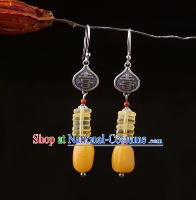 Chinese Classical Beeswax Ear Accessories Traditional Cheongsam Wedding Silver Earrings