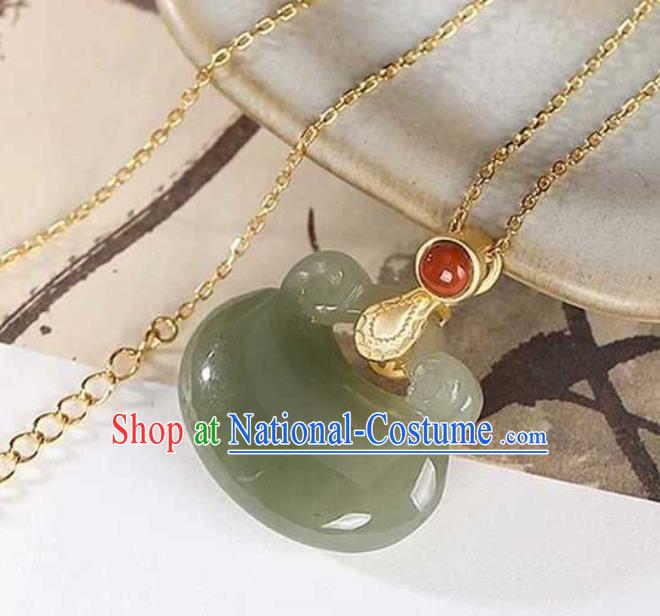 China Classical Cheongsam Coral Accessories Traditional Hetian Jade Lock Necklace