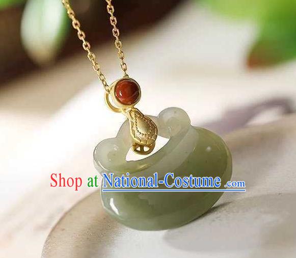 China Classical Cheongsam Coral Accessories Traditional Hetian Jade Lock Necklace