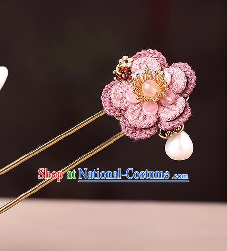 China Classical Pink Plum Hair Comb Traditional Cheongsam Hair Accessories Handmade Shell Hairpin