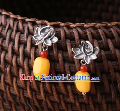 Chinese Classical Silver Lotus Ear Accessories Traditional Cheongsam Beeswax Earrings