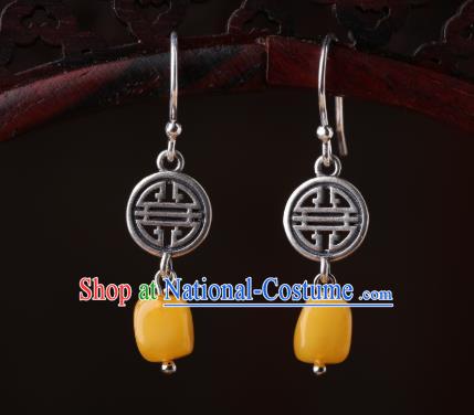 Chinese Classical Beeswax Ear Accessories Traditional Cheongsam Silver Earrings