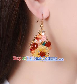 Chinese Classical Shell Flower Ear Accessories Traditional Cheongsam National Red Beads Earrings