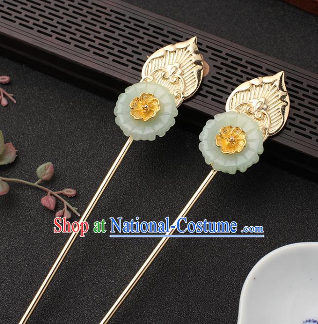 China Traditional Hanfu Hair Stick Ancient Princess Hair Accessories Jade Chrysanthemum Hairpin