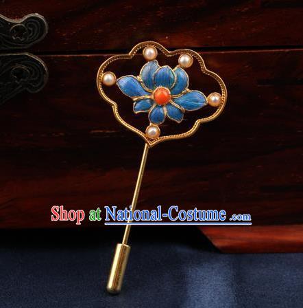 China Traditional Court Blueing Lotus Brooch Ancient Princess Pearls Jewelry Accessories