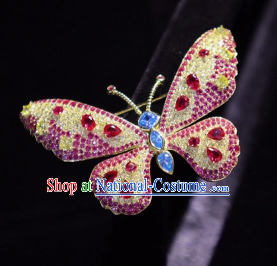 China Handmade Crystal Butterfly Brooch Accessories Traditional Cheongsam Jewelry