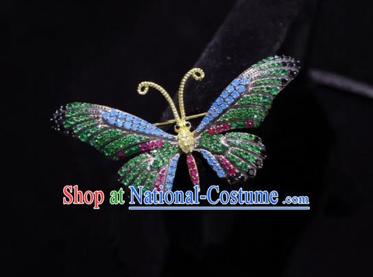 China Handmade Green Crystal Butterfly Brooch Accessories Traditional Cheongsam Breastpin Jewelry