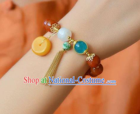 China Handmade Beeswax Peace Buckle Bracelet Traditional Jewelry Accessories National Agate Beads Bangle